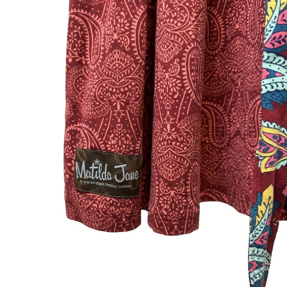 Matilda Jane Dress Women’s size XS Orange v-neck tie back Paisley Long Sleeve - Picture 8 of 12